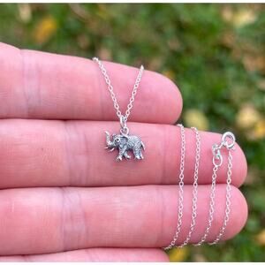 Sterling Silver Tiny Elephant Necklace, Silver Tiny Elephant Charm Necklace